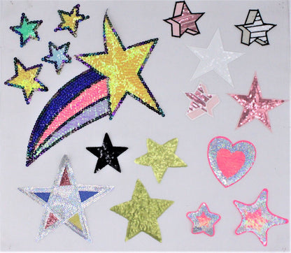 Sets of Various Textured Sequin and Embroidery Stars Patches - Ships from USA