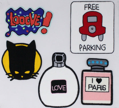 Chenille Patch: Colourful Patches Looove, Black Cat, Free Parking, Love Perfume, I heart Paris - Ships from USA
