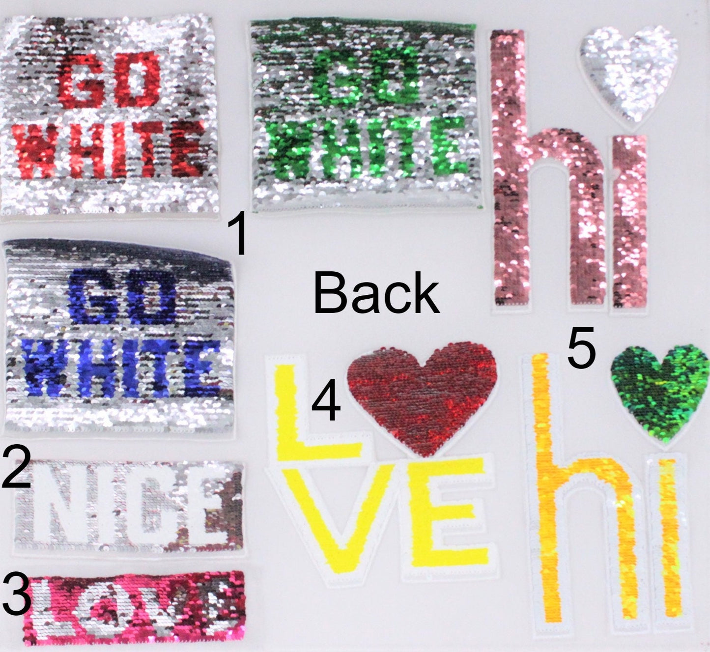 Sequin LOVE, HI, Nice All Flippable Mermaid Sequin Patches - Ships from USA
