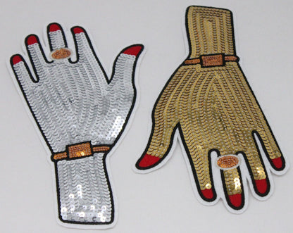 Gold/Silver Adorned Hand: Sequin and Embroidery Patch