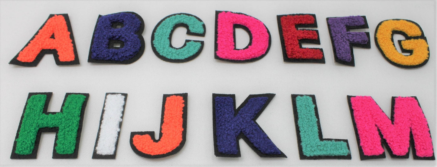 2 Inch Chenille Letters with Black Background - Multiple Colors