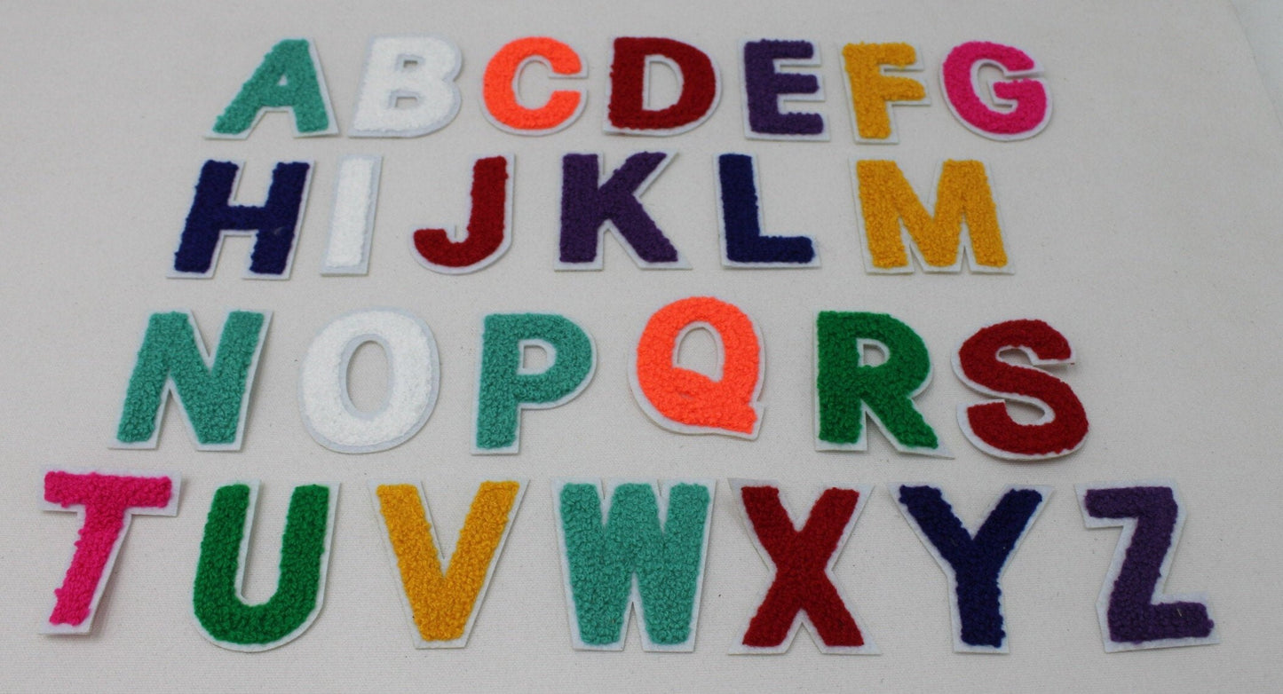 2 Inch Chenille Letters - Multiple Colors, White Background