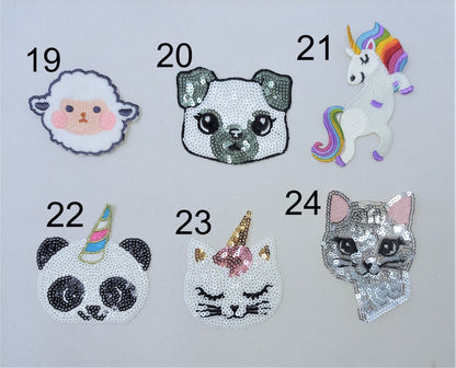 Sequin and Embroidery Sheep and Unicorn Mini Patches Set - Ships from USA