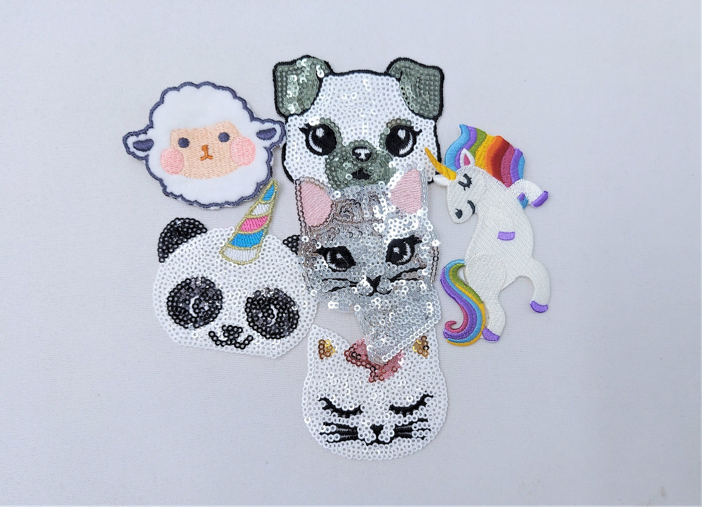 Sequin and Embroidery Sheep and Unicorn Mini Patches Set - Ships from USA