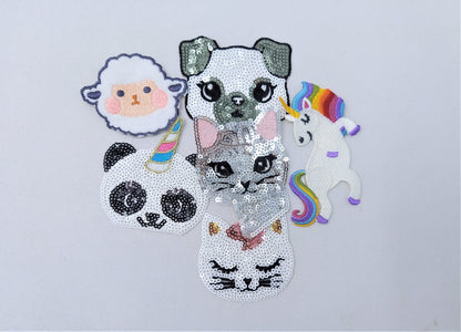 Sequin and Embroidery Sheep and Unicorn Mini Patches Set - Ships from USA
