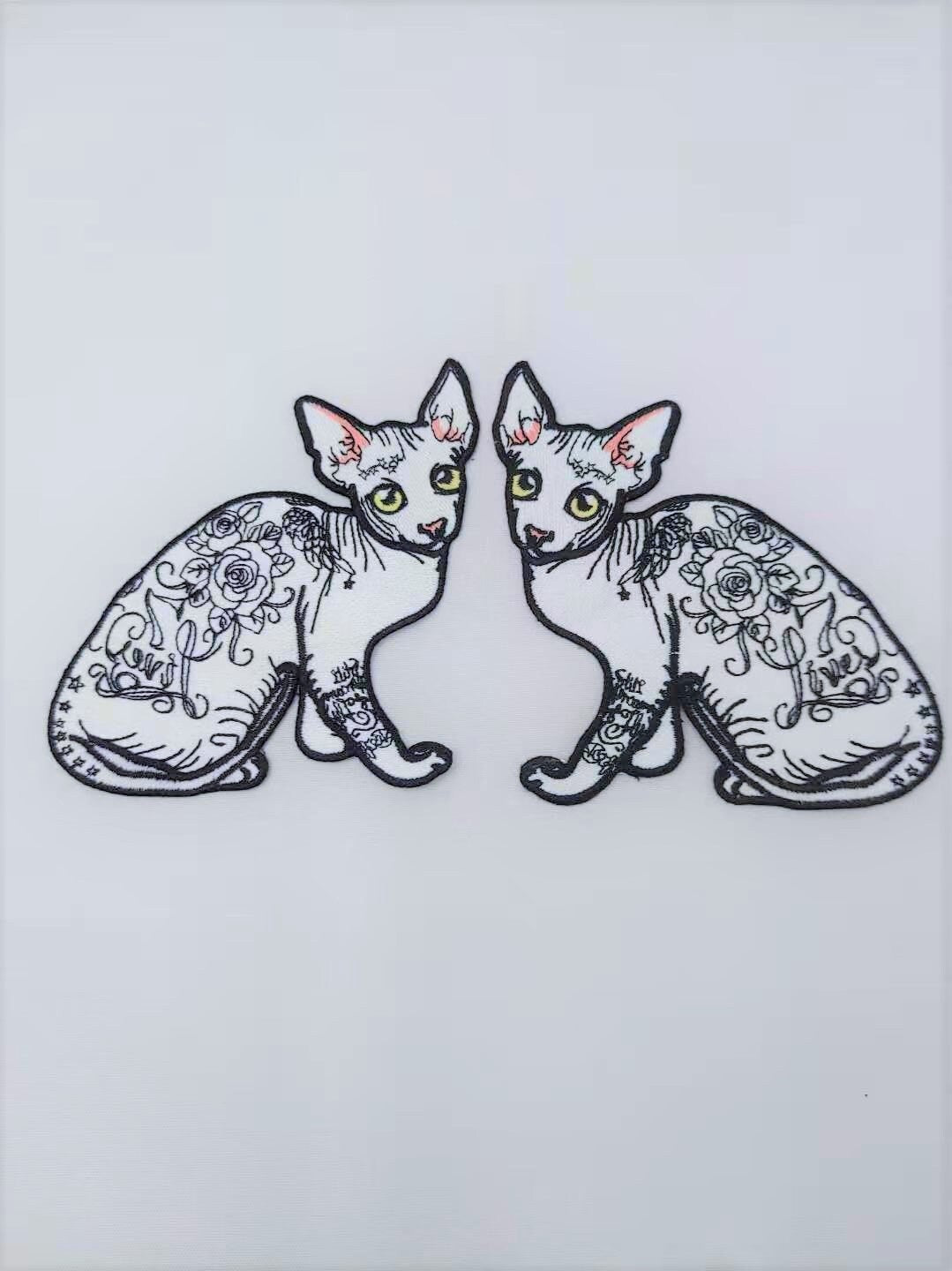 Embroidery Pair of Flowery Sphinxes Patches - Ships from USA