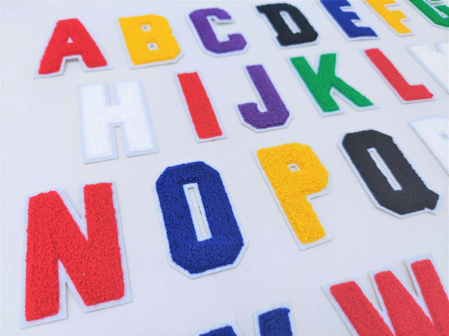 3 Inch Chenille Letters with White Background: Pick Your Letter / Color