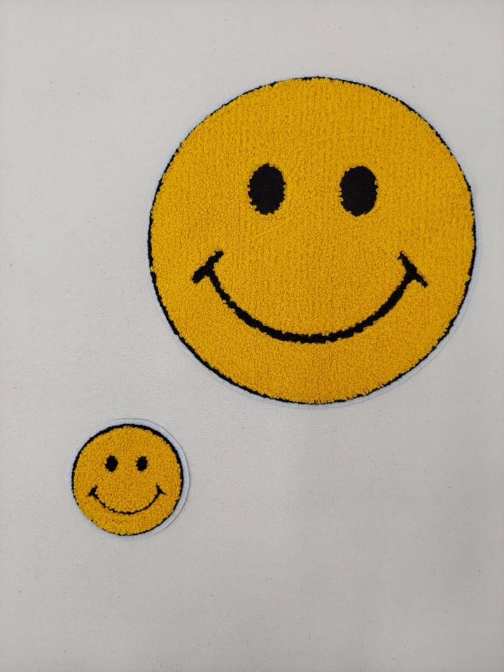 Chenille Patch: Yellow Happy Face Large and Small - Ships from USA