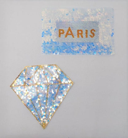 Sequin Iridescent Diamond and PARIS Patches - Ships from USA