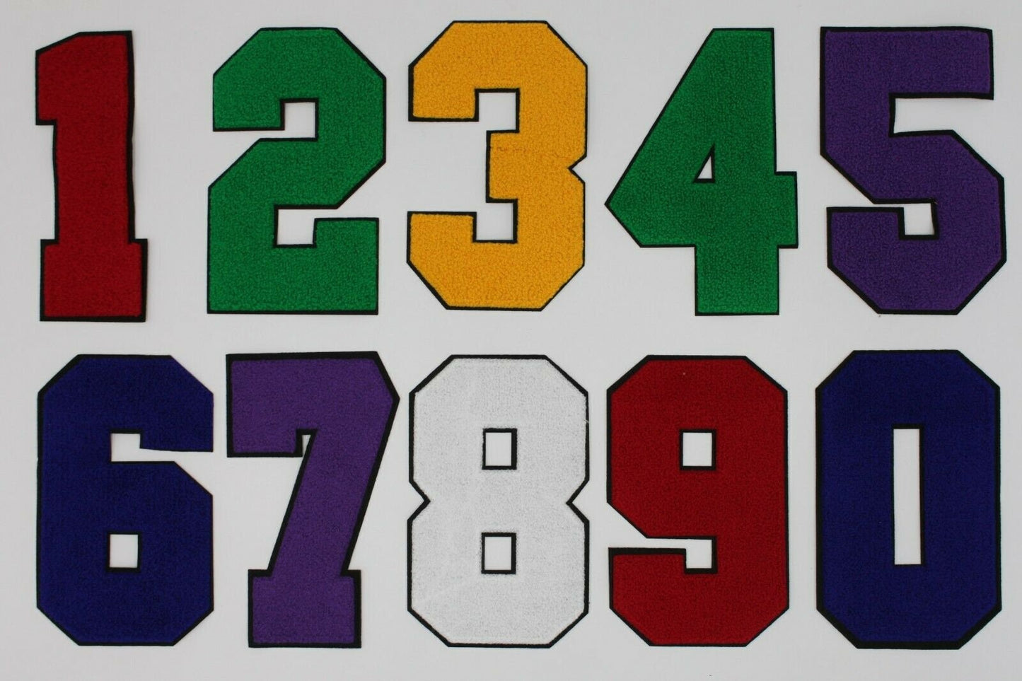 Large 8 Inch Chenille Numbers w/ Black Background: Pick Your # / Color
