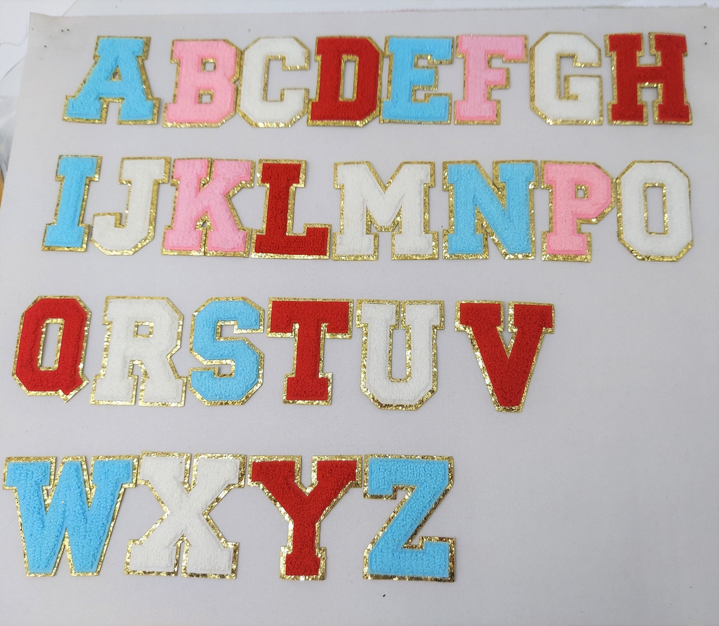 3 Inch Chenille Letter with Gold Glitter Border: Pick Your Letter/ Color