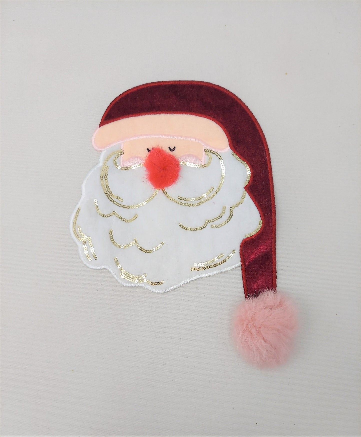 Sequin and Fuzzy Patch: Santa with Pompom Nose and Hat