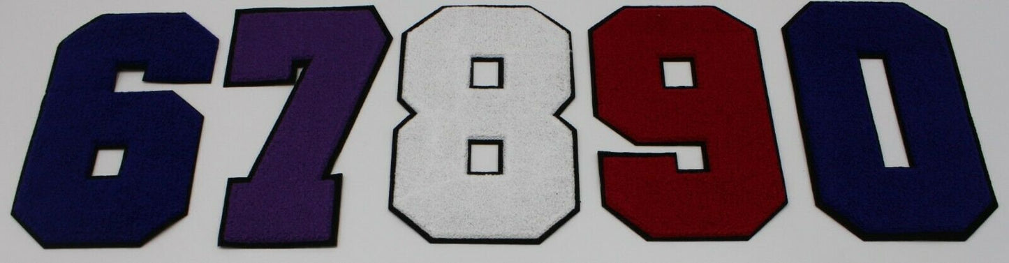 Large 8 Inch Chenille Numbers w/ Black Background: Pick Your # / Color