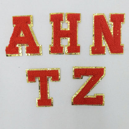 RESTOCKED! 2 Inch Chenille Letter with Gold Glitter Border: Pick Your Letter/ Color