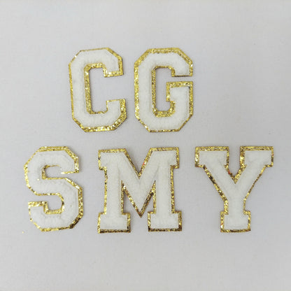 RESTOCKED! 2 Inch Chenille Letter with Gold Glitter Border: Pick Your Letter/ Color
