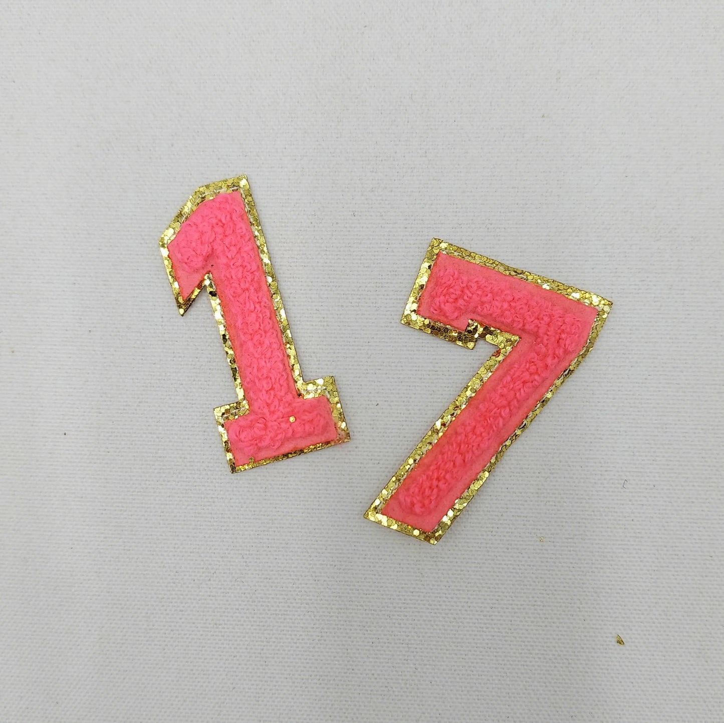 2 Inch Chenille Number with Gold Glitter Border: Pick Your Letter/ Color