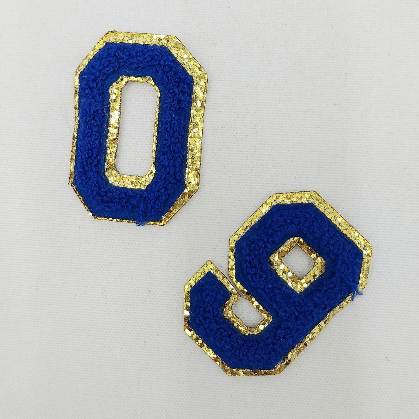 2 Inch Chenille Number with Gold Glitter Border: Pick Your Letter/ Color