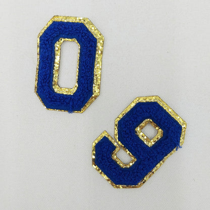 2 Inch Chenille Number with Gold Glitter Border: Pick Your Letter/ Color