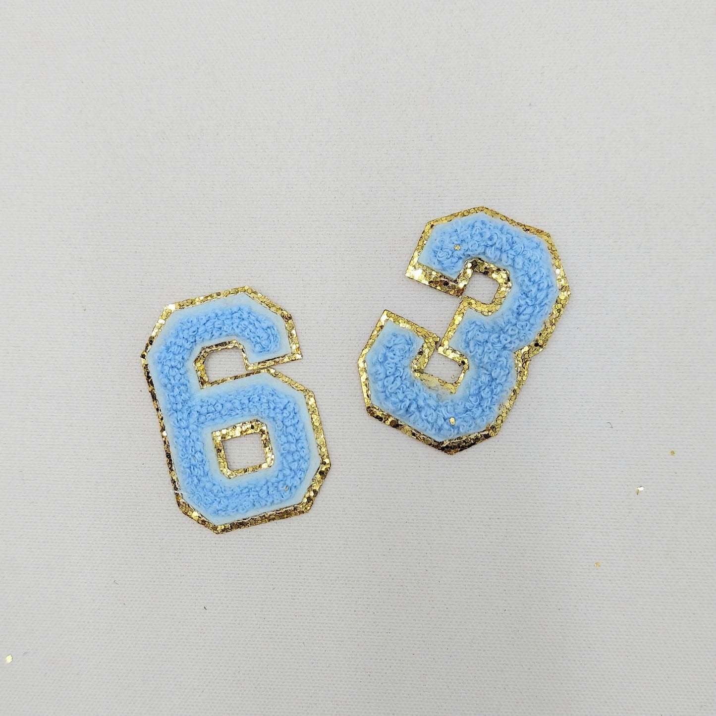 2 Inch Chenille Number with Gold Glitter Border: Pick Your Letter/ Color