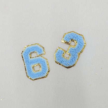 2 Inch Chenille Number with Gold Glitter Border: Pick Your Letter/ Color