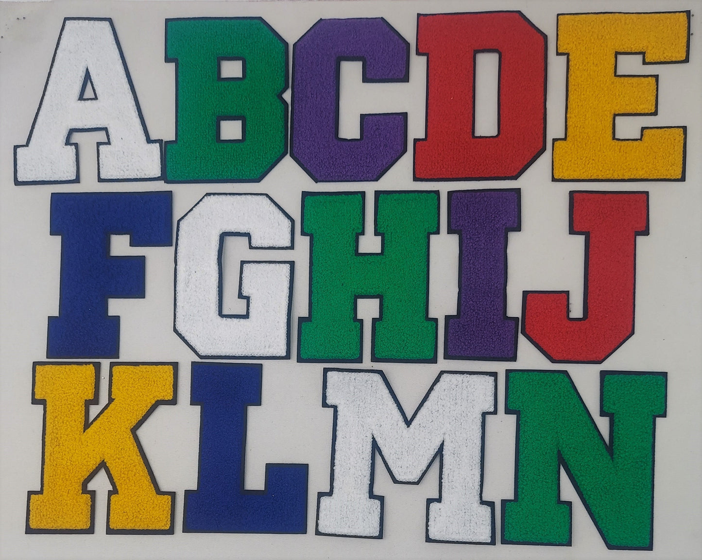 5 Inch Chenille Letters w/ Black Background: Pick Your Letter / Color