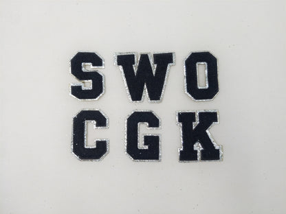 3 Inch Chenille Letter with Silver Glitter Border: Pick Your Letter/ Color