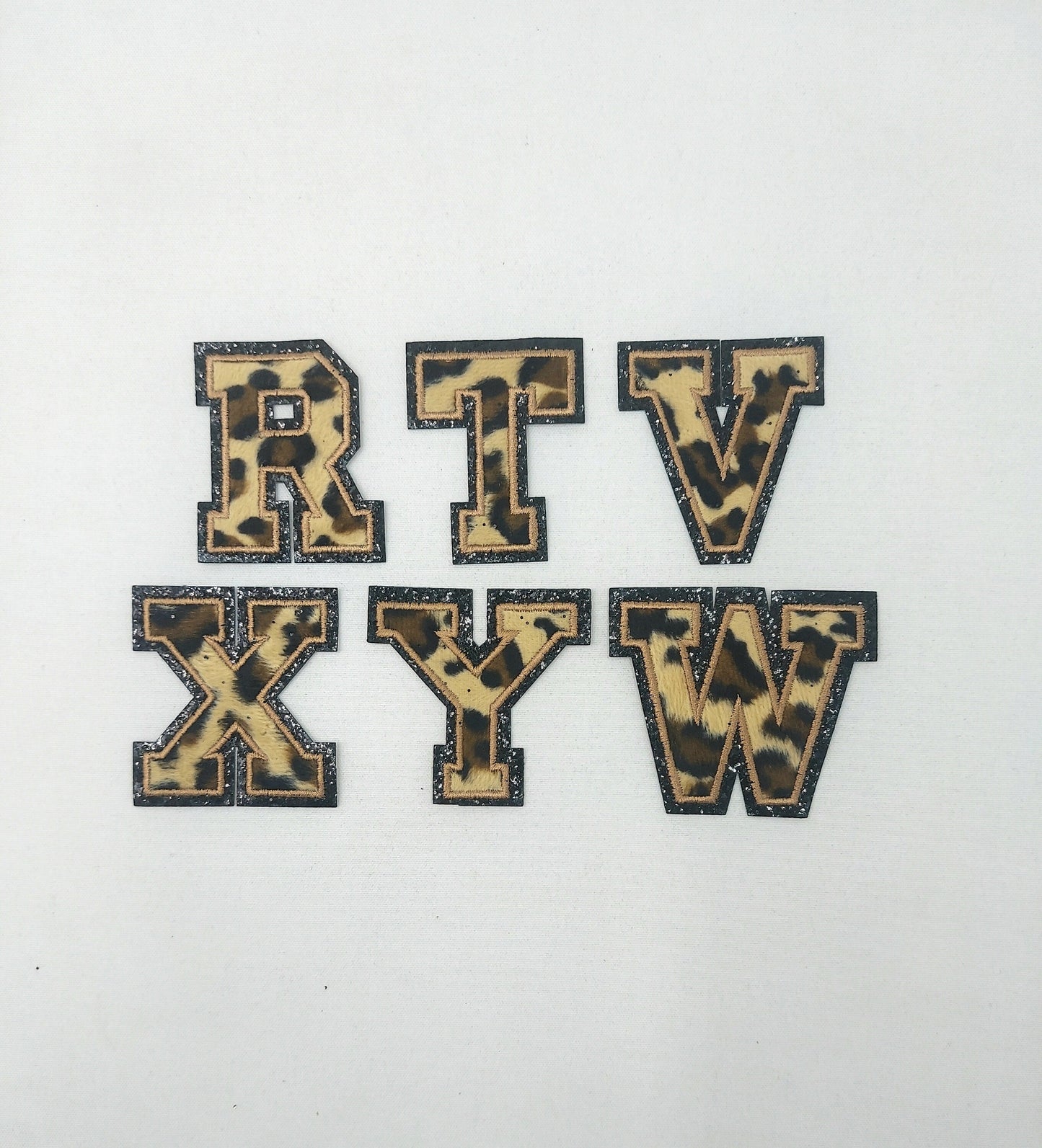 3 Inch Fuzzy Letter with Black Glitter Border Leopard Animal Print: Pick Your Letter
