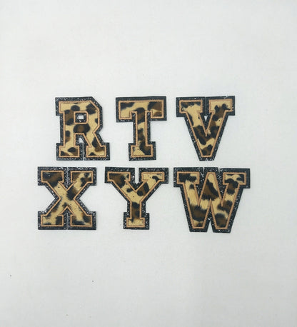 3 Inch Fuzzy Letter with Black Glitter Border Leopard Animal Print: Pick Your Letter
