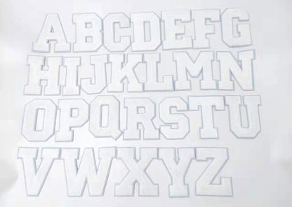 5 Inch Chenille Letters with White Background: Pick Your Letter / Color