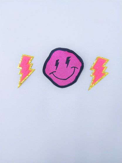 Embroidering and Chenille Lightning Flash Happy Faces Iron On Patches - Ships from USA