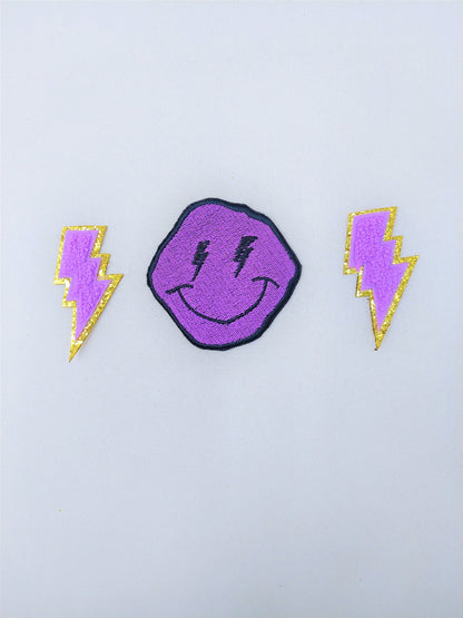 Embroidering and Chenille Lightning Flash Happy Faces Iron On Patches - Ships from USA