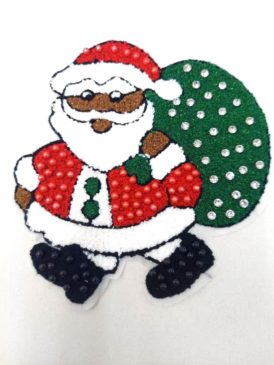 Rhinestones Pearl and Chenille Santa Claus Patch - Ships from USA