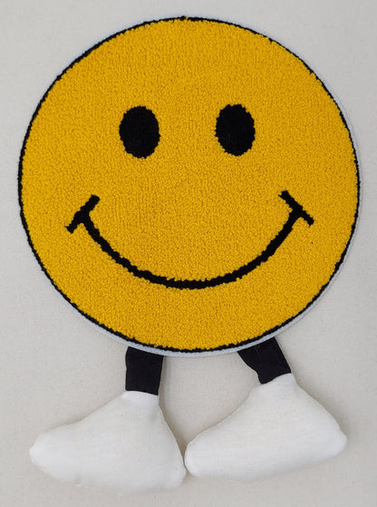 Chenille Patch: Yellow Happy Face on Legs - Ships from USA