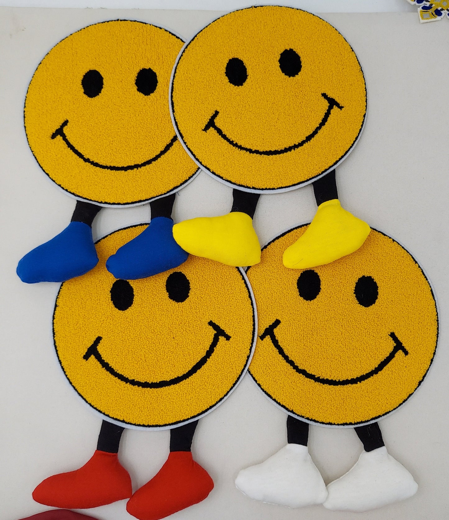 Chenille Patch: Yellow Happy Face on Legs - Ships from USA