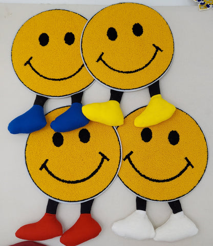 Chenille Patch: Yellow Happy Face on Legs - Ships from USA