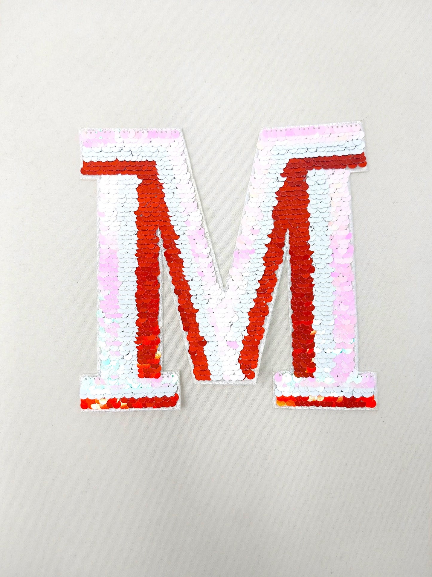 Sequin Pink Red and White Letter M Patch - Ships from USA