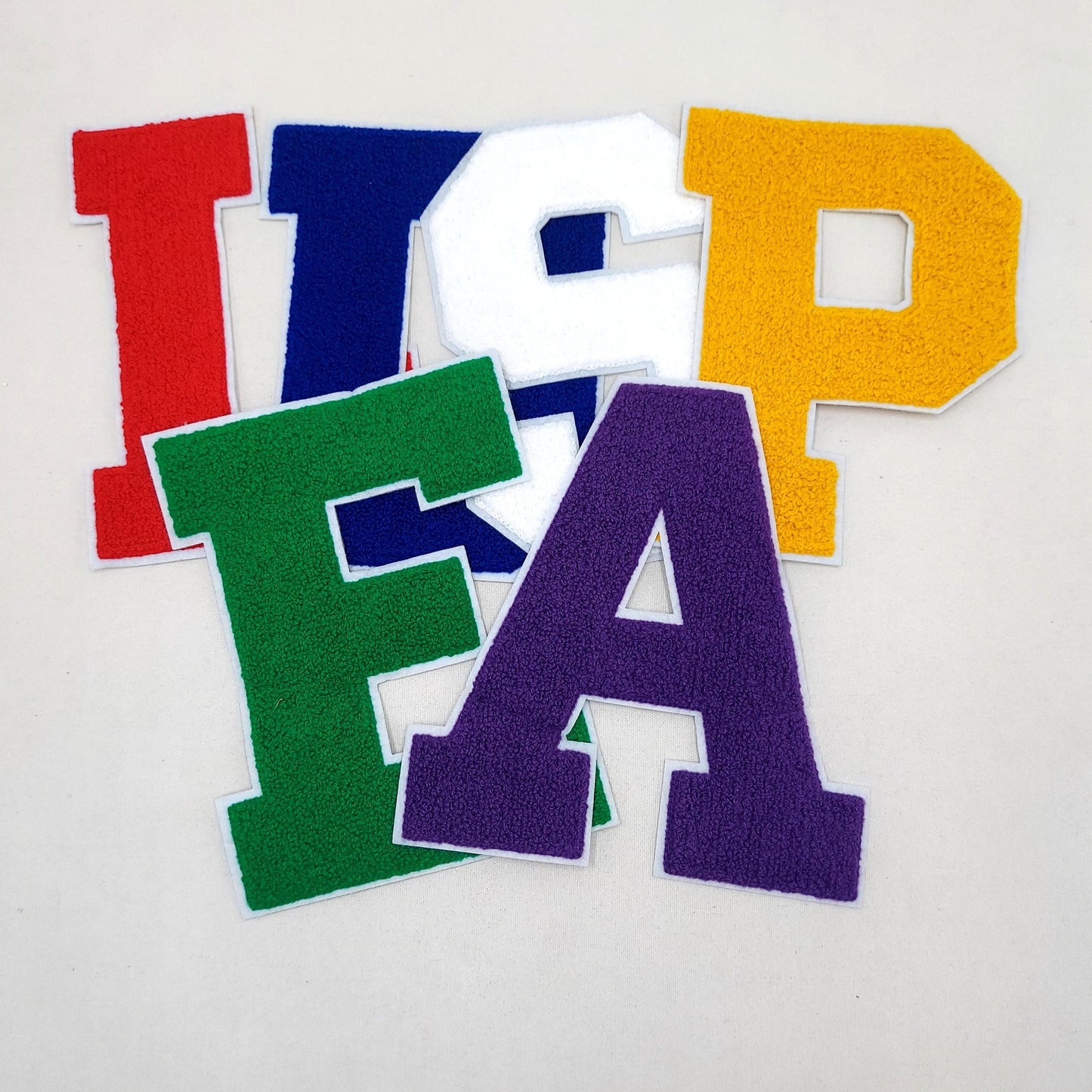 NEW COLORS WHITE Background Large 8 Inch Chenille Letters with White Background: Pick Your Letter / Color