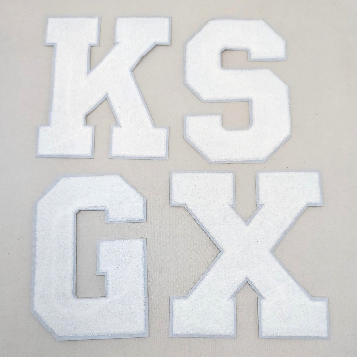 NEW COLORS WHITE Background Large 8 Inch Chenille Letters with White Background: Pick Your Letter / Color