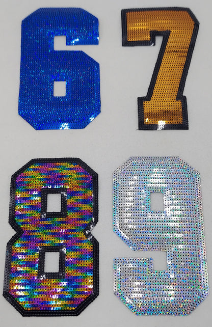 8in Sequin Iron-On Numbers w/ or w/o bordering