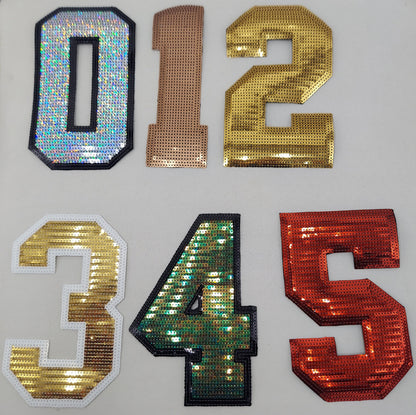 8in Sequin Iron-On Numbers w/ or w/o bordering