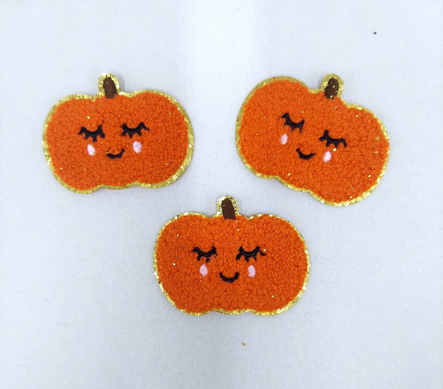 Three Chenille Cute Pumpkin Patches - Ships from USA