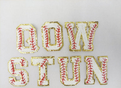 2 3/4 Inch Chenille Letters and Numbers with Gold Glitter Border Baseball Softball Sport: Pick Your Letter/ Color