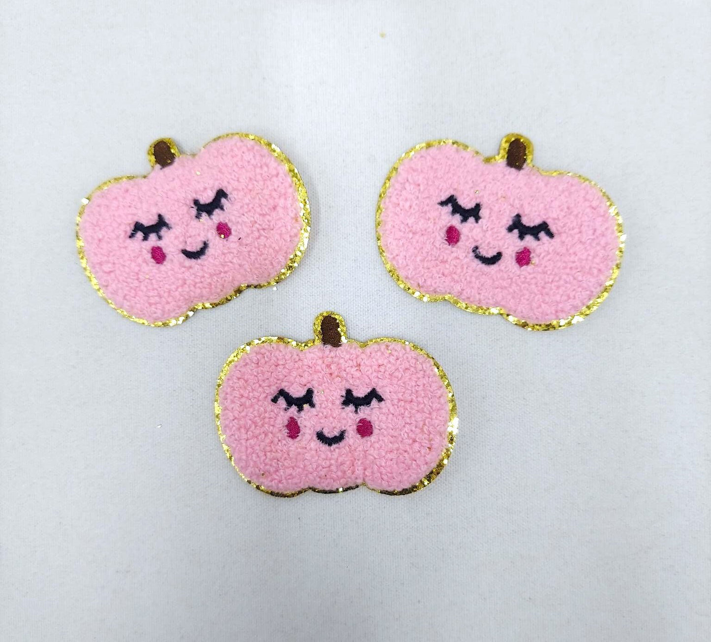 Three Chenille Cute Pumpkin Patches - Ships from USA