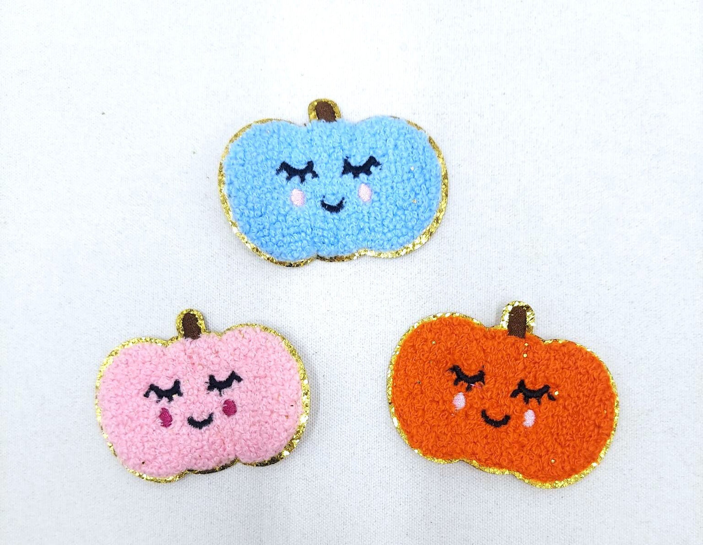 Three Chenille Cute Pumpkin Patches - Ships from USA