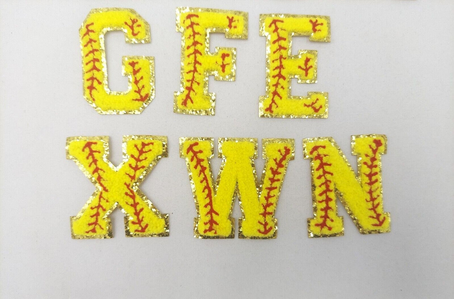 2 3/4 Inch Chenille Letters and Numbers with Gold Glitter Border Baseball Softball Sport: Pick Your Letter/ Color
