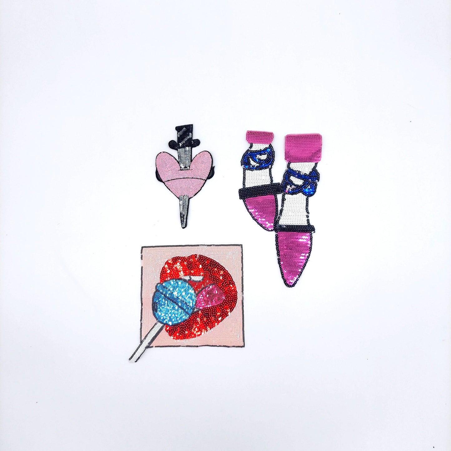 Sequin Heart with Dagger Ballerina Shoes Lollipop Girl Patches - Ships from USA
