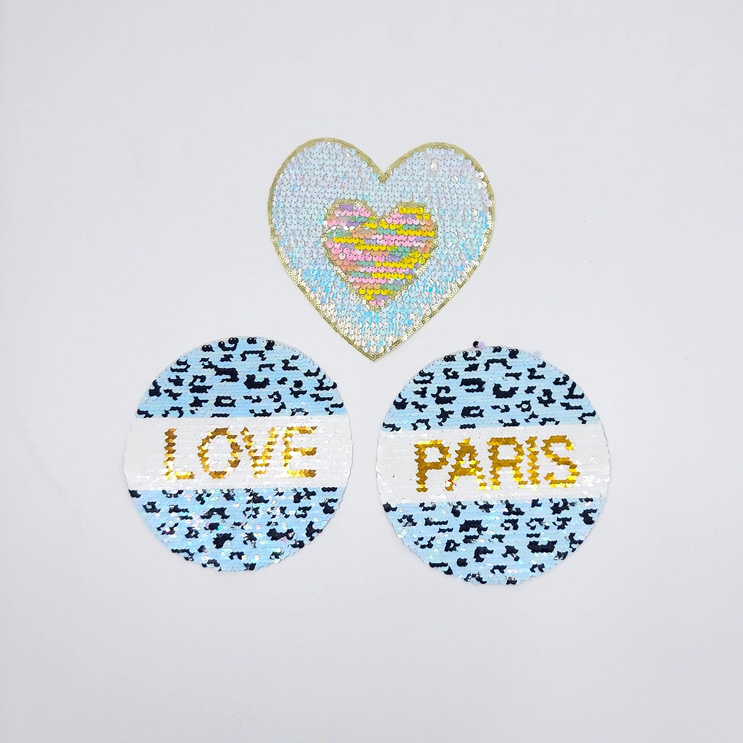 Sequin Iridescent Paris and Love Patches - Ships from USA