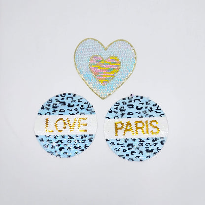Sequin Iridescent Paris and Love Patches - Ships from USA