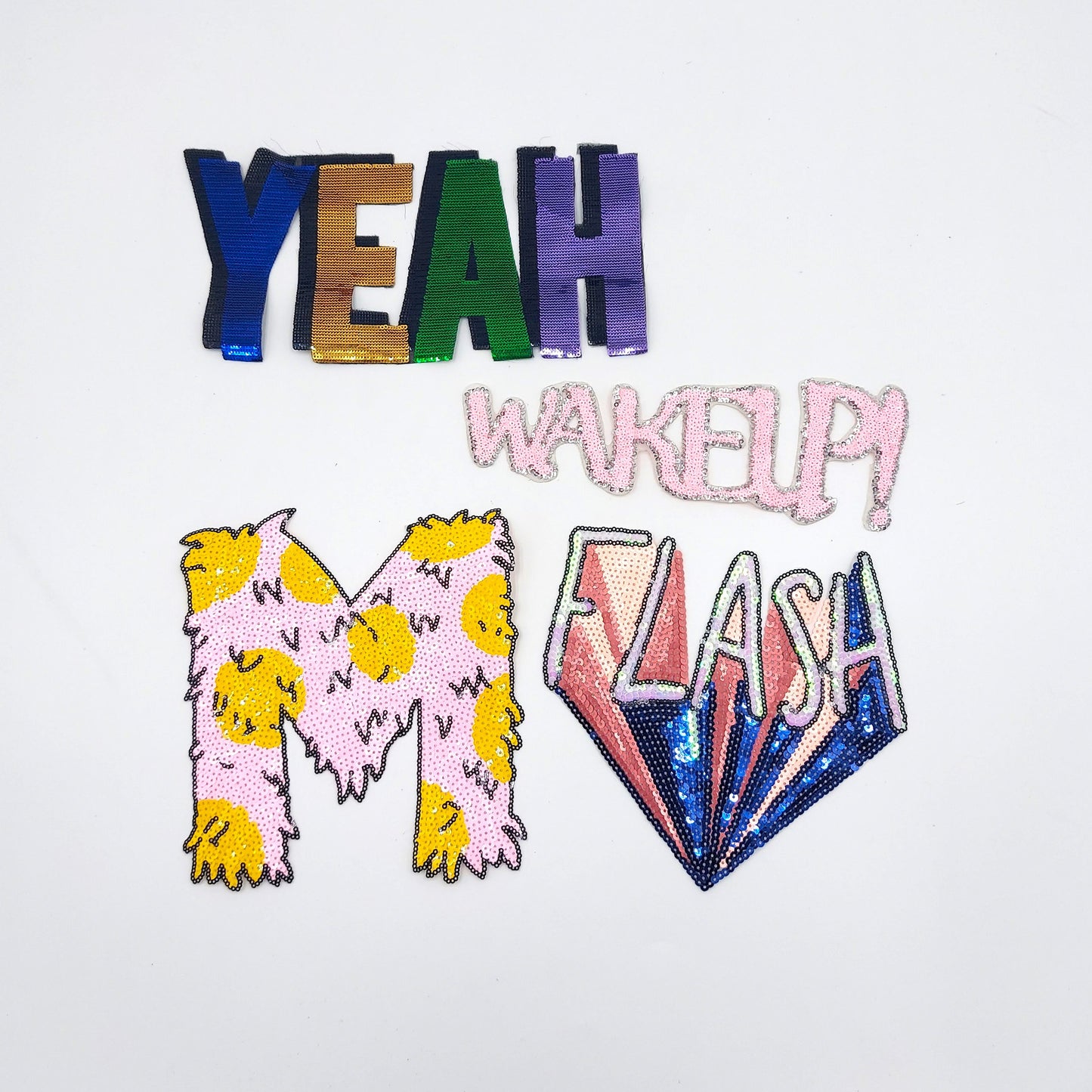 Sequin YEAH Wakeup Fuzzy M and Flash Patches - Ships from USA