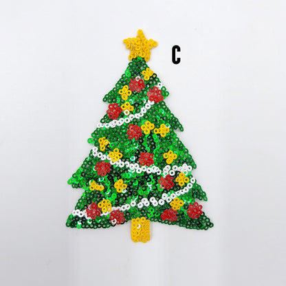 Set of 2: Sequin and Embroidery Snowman Candy Canes Christmas Trees Patches - Ships from USA
